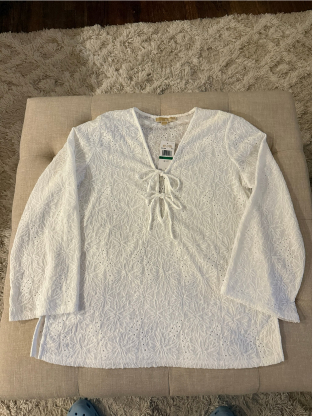 NWT Women's Michael Kors White Lace Tunic Top Size L